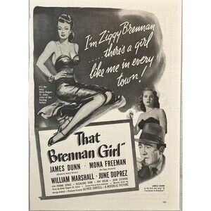 Republic Pictures "That Brennan Girl" James Dunn Mona Freeman Vtg Print Ad 1946